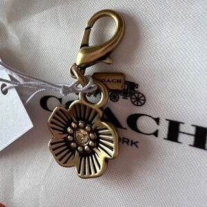 Coach DIY MINI Tea Rose Bag Charm Brass Floral Keychain CCX75 NEW